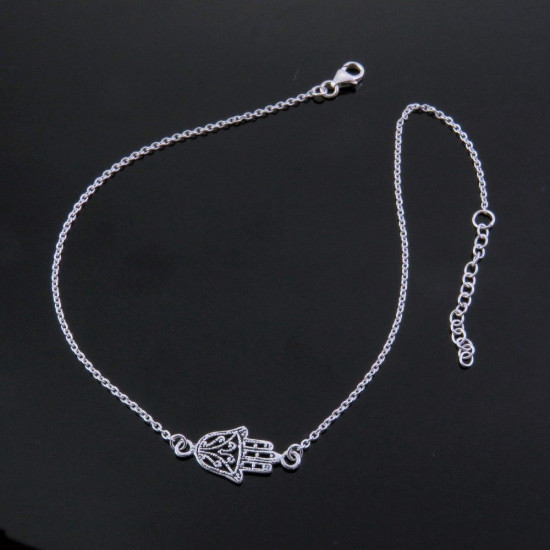 Sudraba, potītes ķēdīte "hamsa"